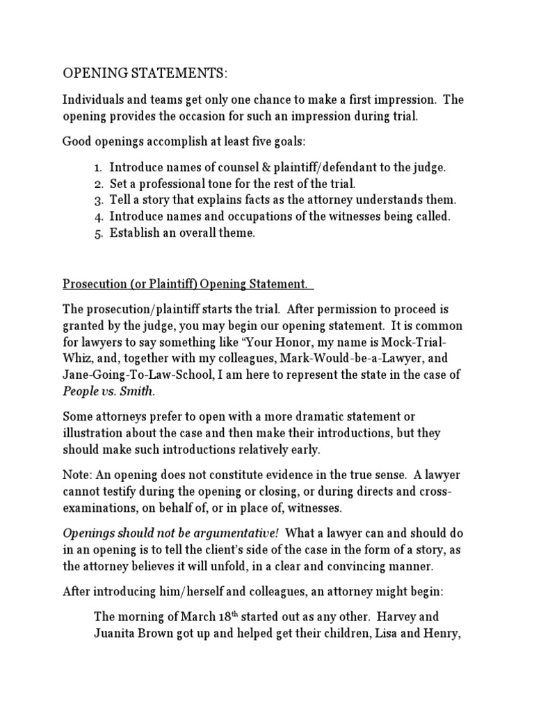 Mock Trial Opening Statement Example